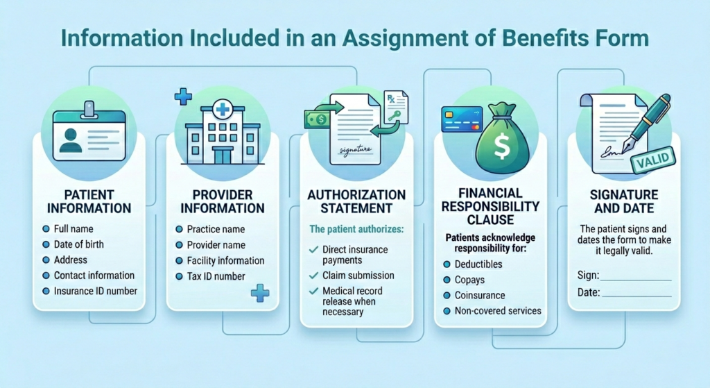 Information included in Assignment of benefits form
